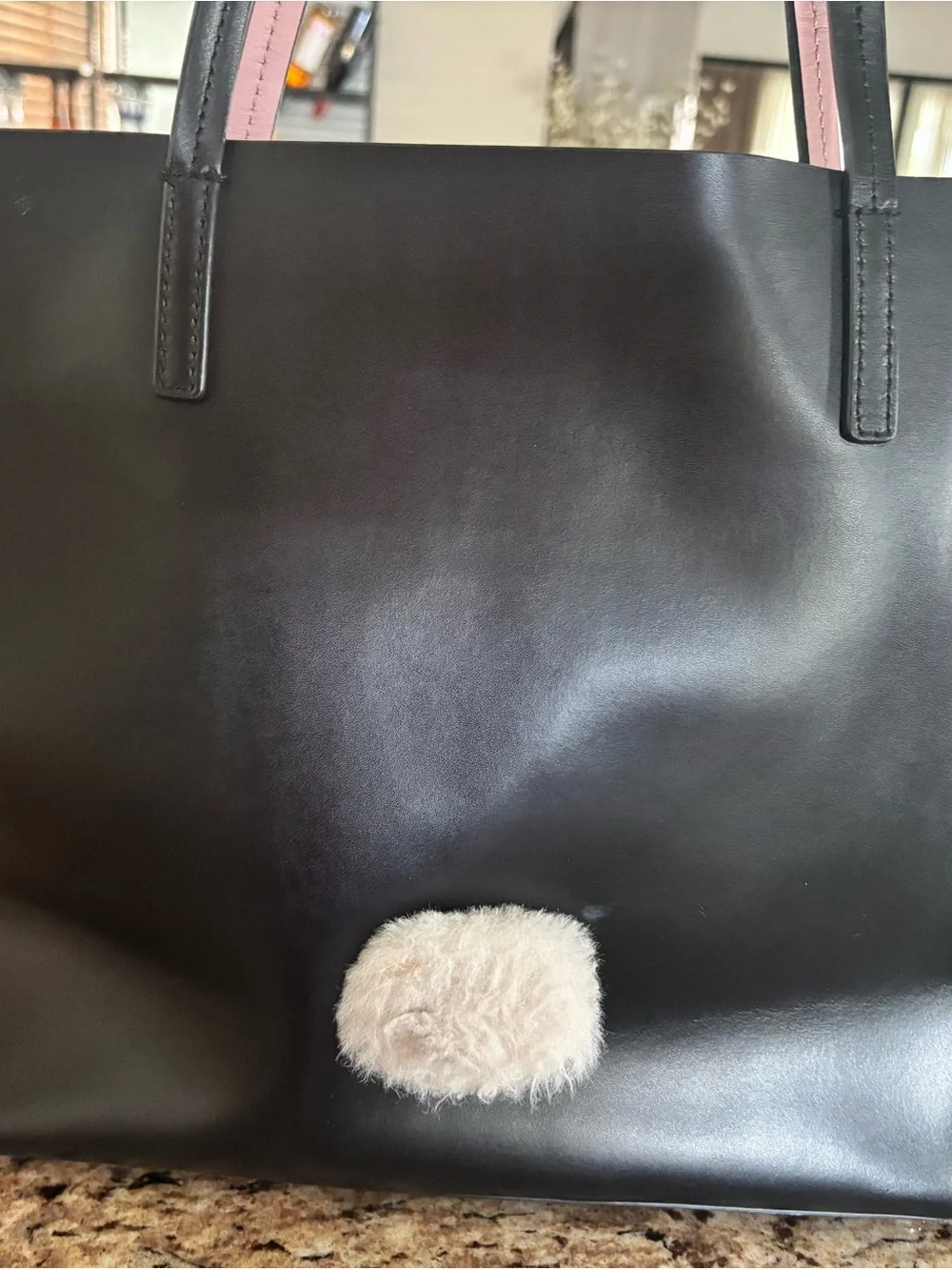kate spade Black Leather Bunny Tote with Pink Trim